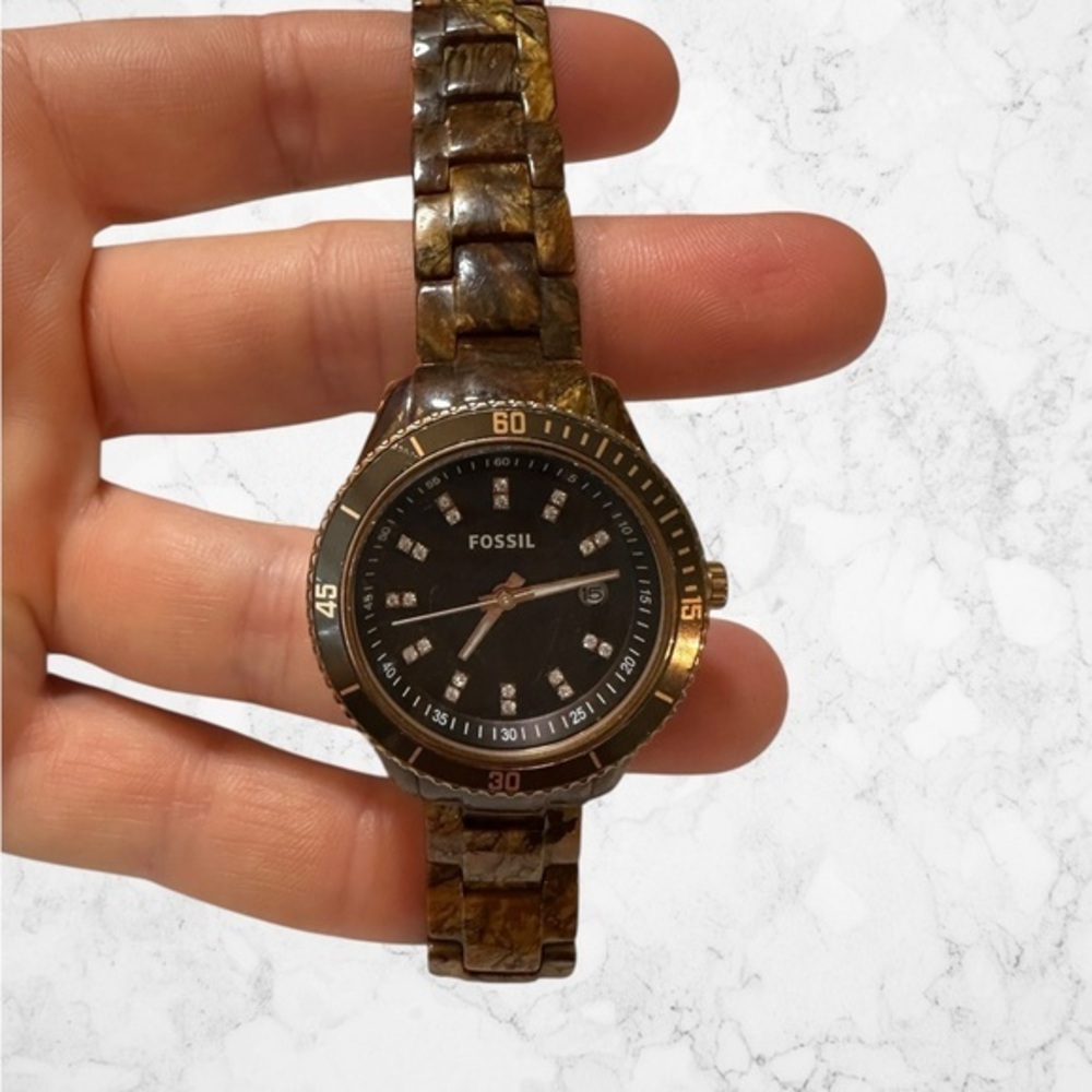Fossil Women’s Tortoise Resin Watch Black Dial Quartz Date